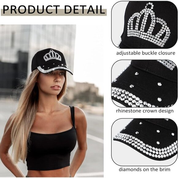 3Pcs Rhinestone Women Baseball Caps Adjustable Cotton Denim Sun Hat